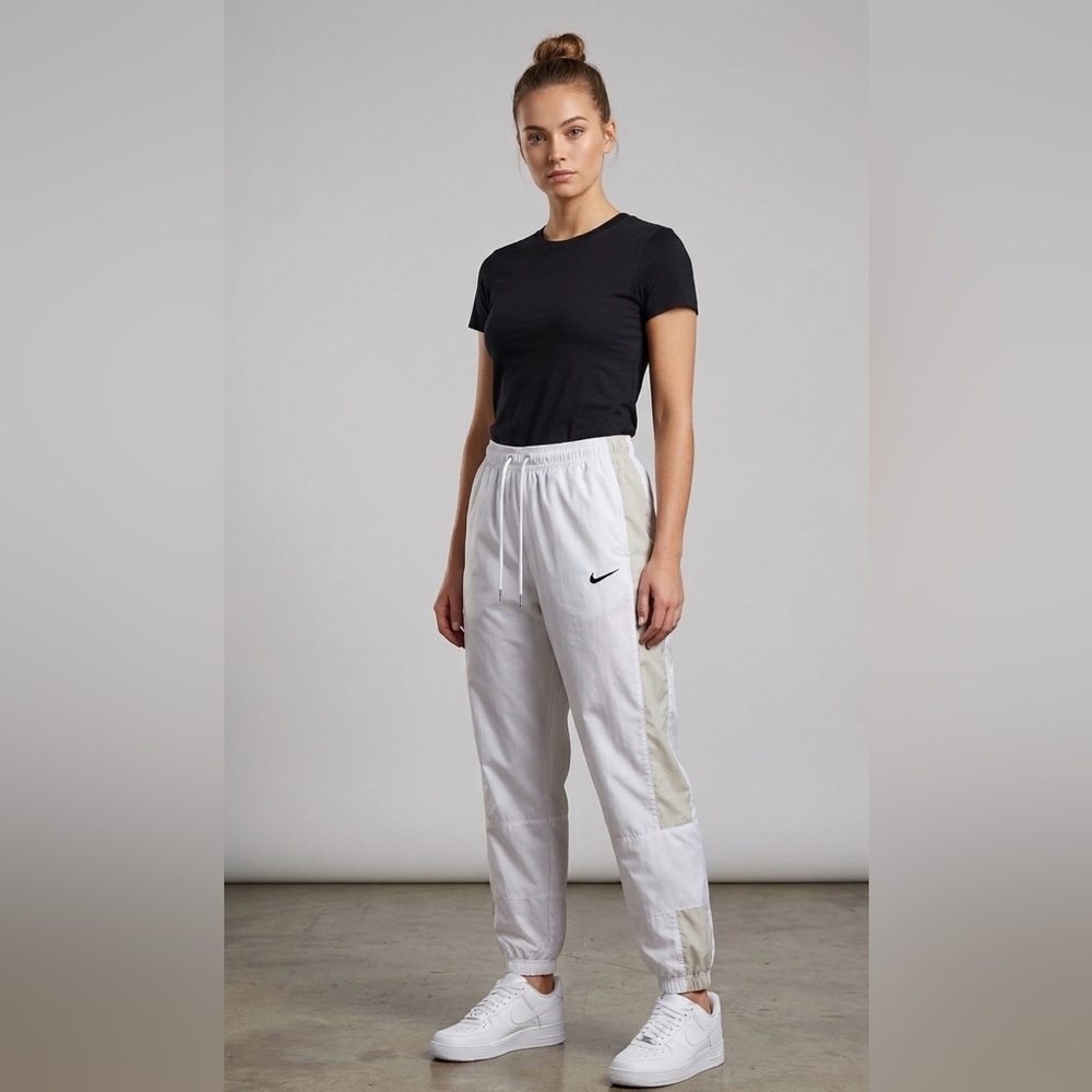 Nike White Track Joggers with Beige Side Panels